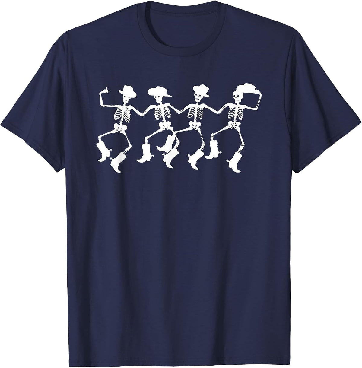 Dancing Skeletons Spooky Halloween Cowboys Line Dance T-Shirt - Navy Blue