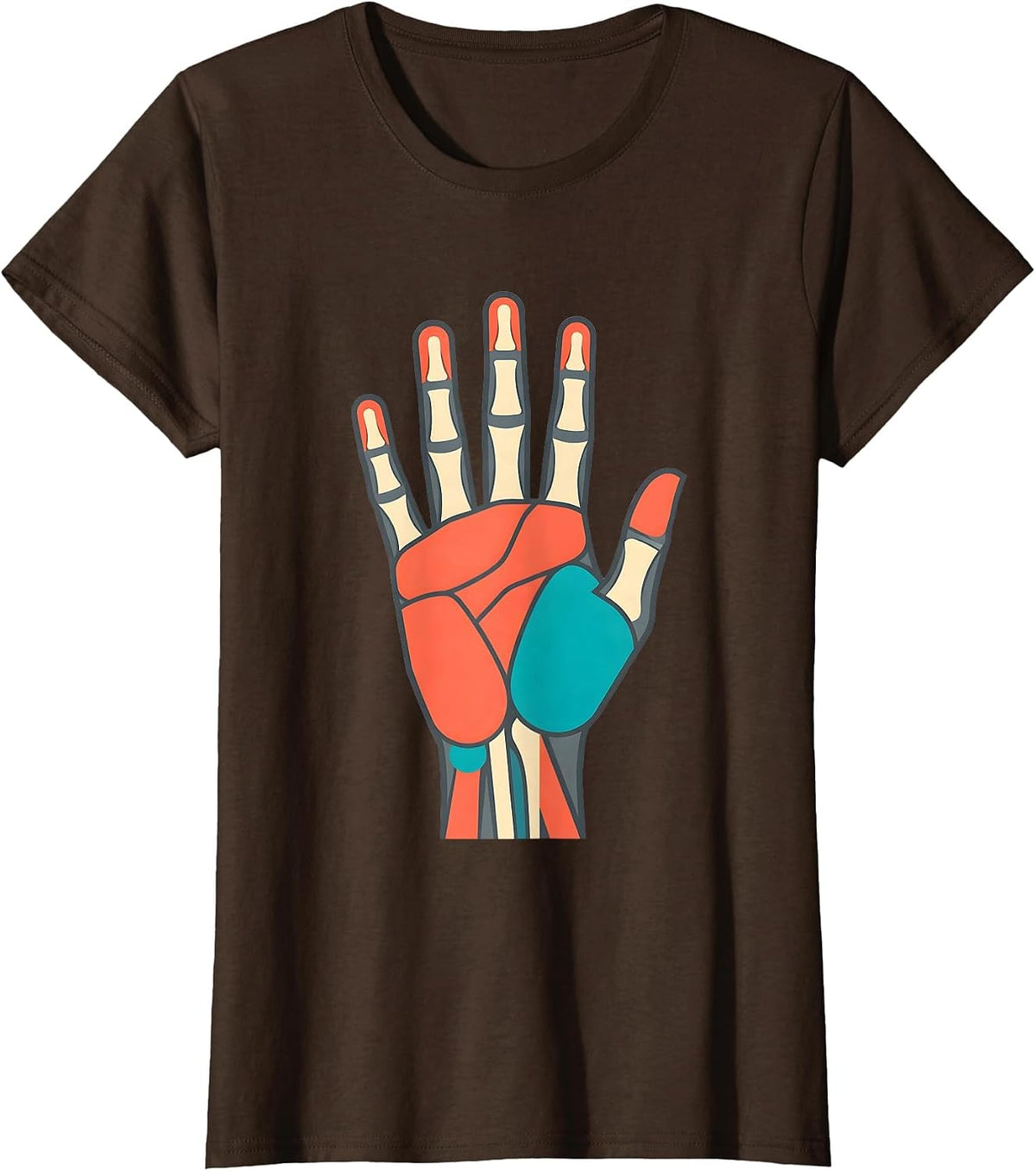 Women's Occupational Therapy Anatomical Hand Illustration T-Shirt - Brown