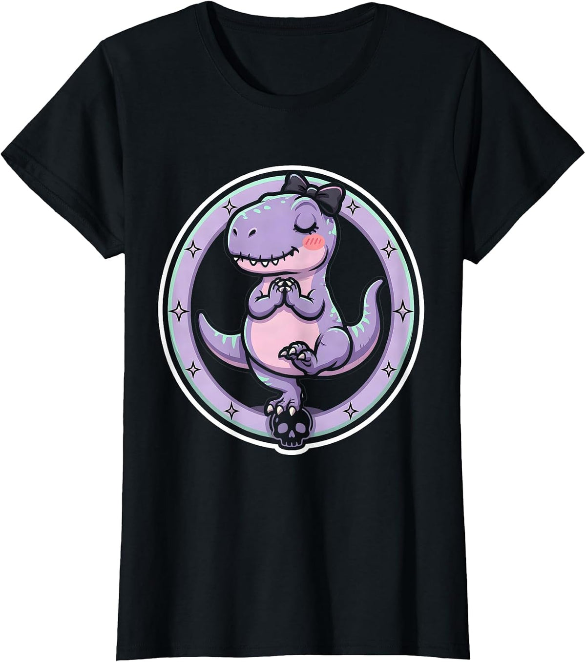 Velociraptor Yoga Tree Pose Dinosaur Illustration T-Shirt - Black