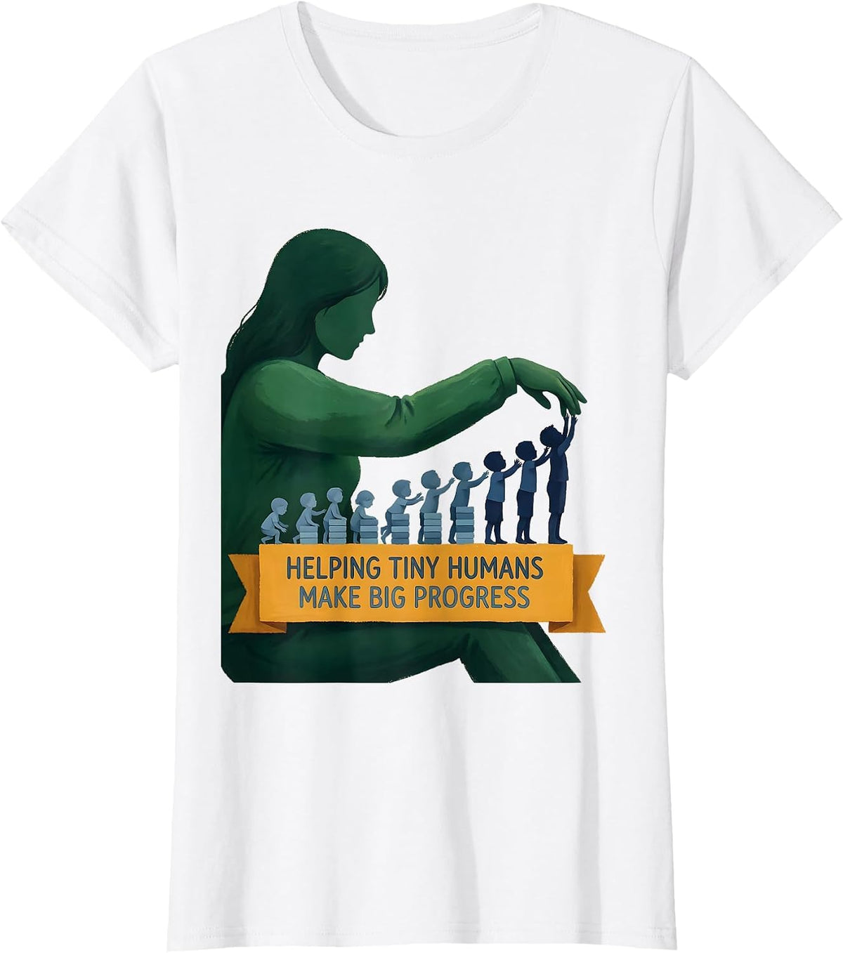 Helping Tiny Humans Make Big Progress Teacher Caregiver T-Shirt - White