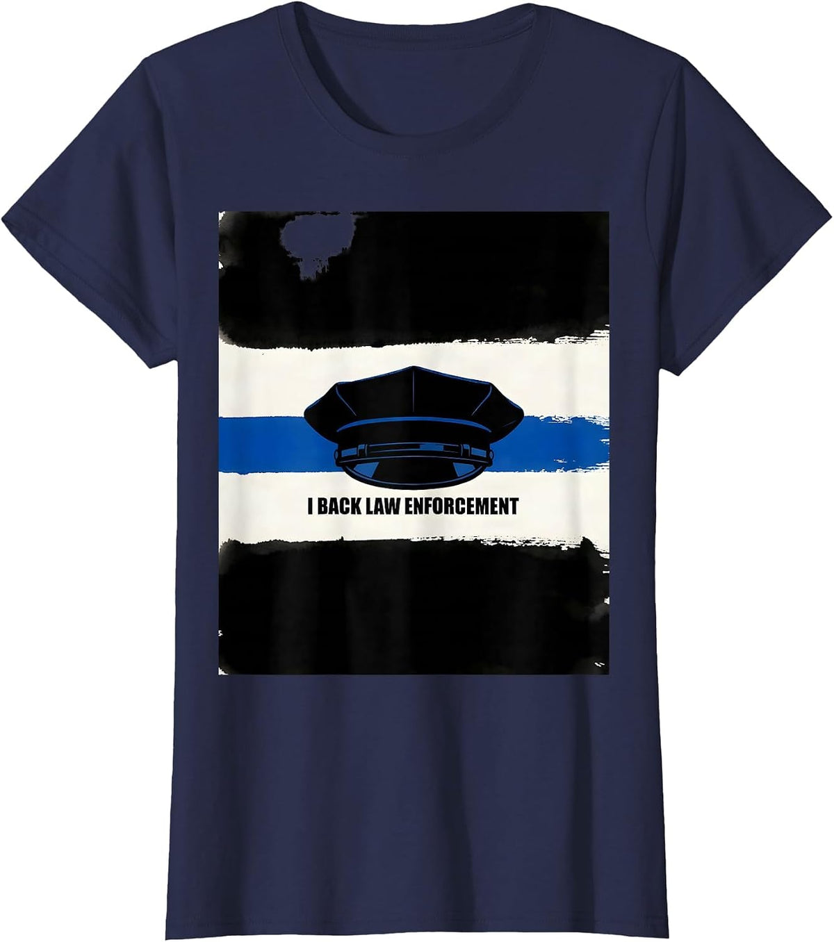 Women's I Back Law Enforcement Thin Blue Line Police Support T-Shirt - Navy Blue