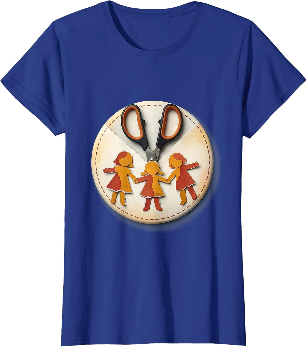 Women's Preschool Teacher Scissors Paper Chain Children Graphic T-Shirt - Royal Blue