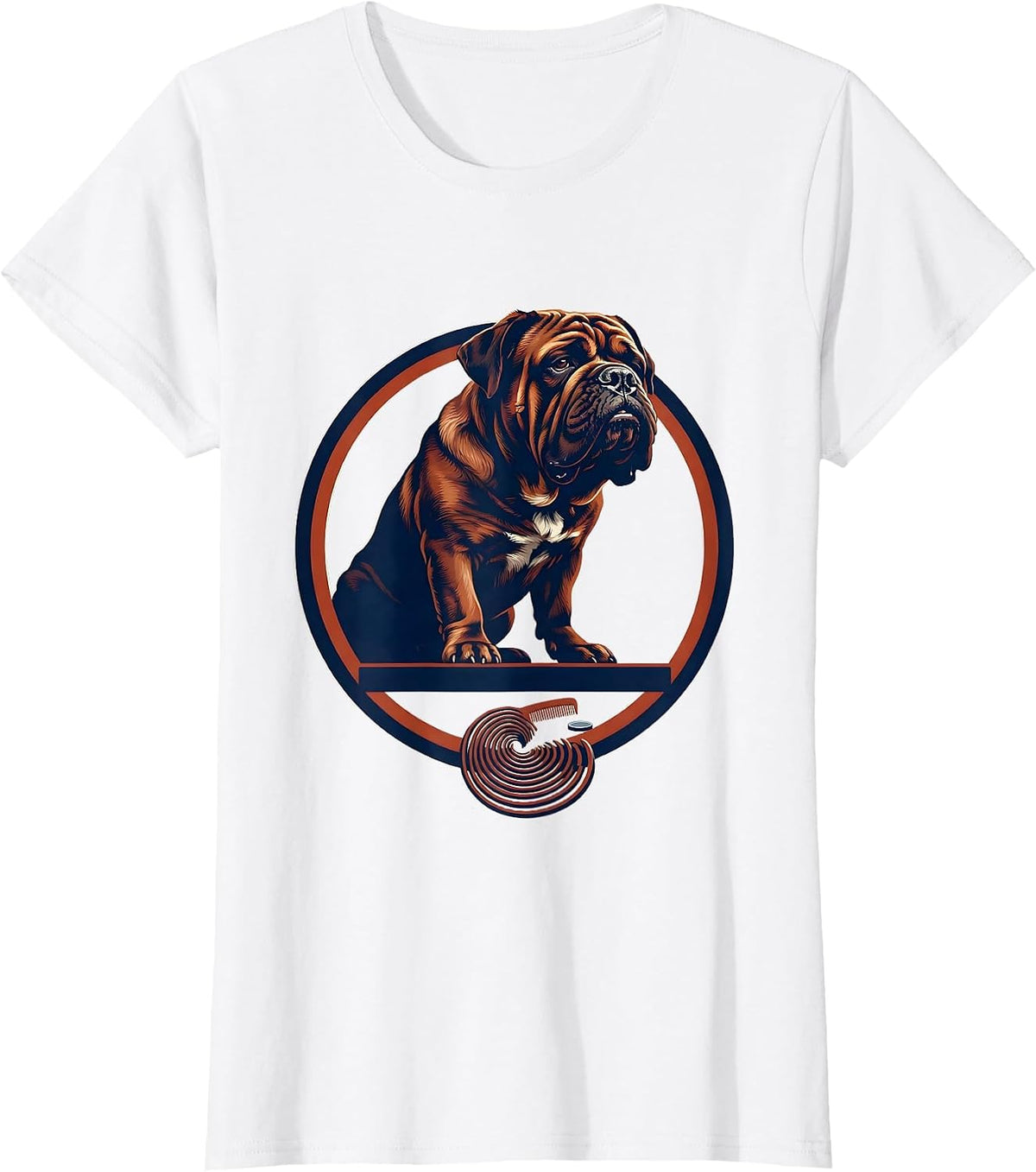Women's Dogue de Bordeaux Japanese Kanagawa Wave Surfing Dog T-Shirt - White