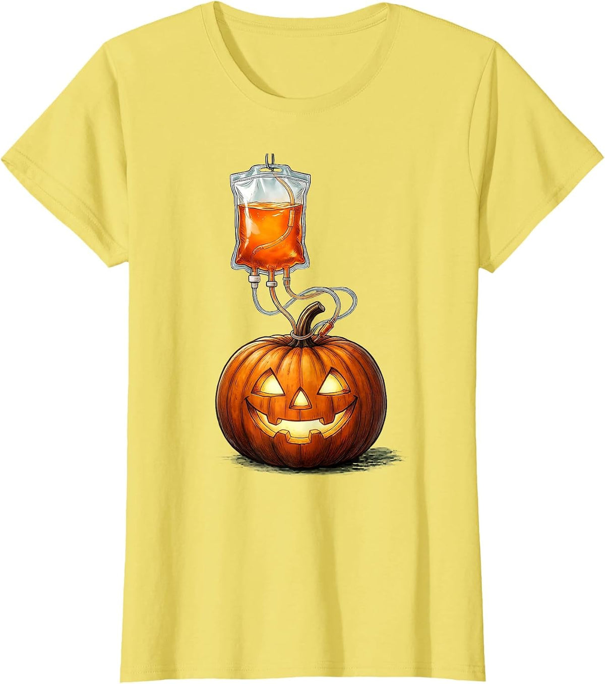 NICU Halloween Jack-O-Lantern IV Drip Bag T-Shirt - Lemon Yellow