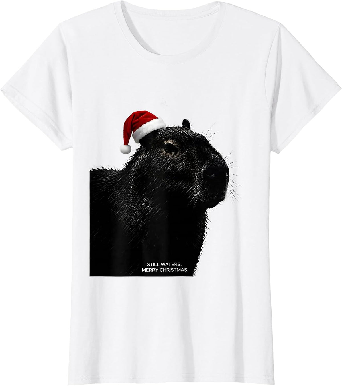 Women's Still Waters Merry Christmas Cute Capybara Santa Hat Family T-Shirt - White