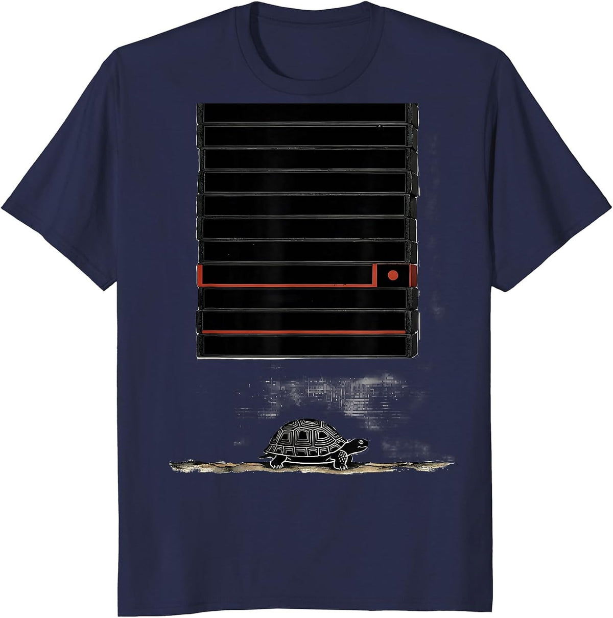 Men's Vertical Masthead Tortoise Animal Lover Gift T-Shirt - Navy Blue