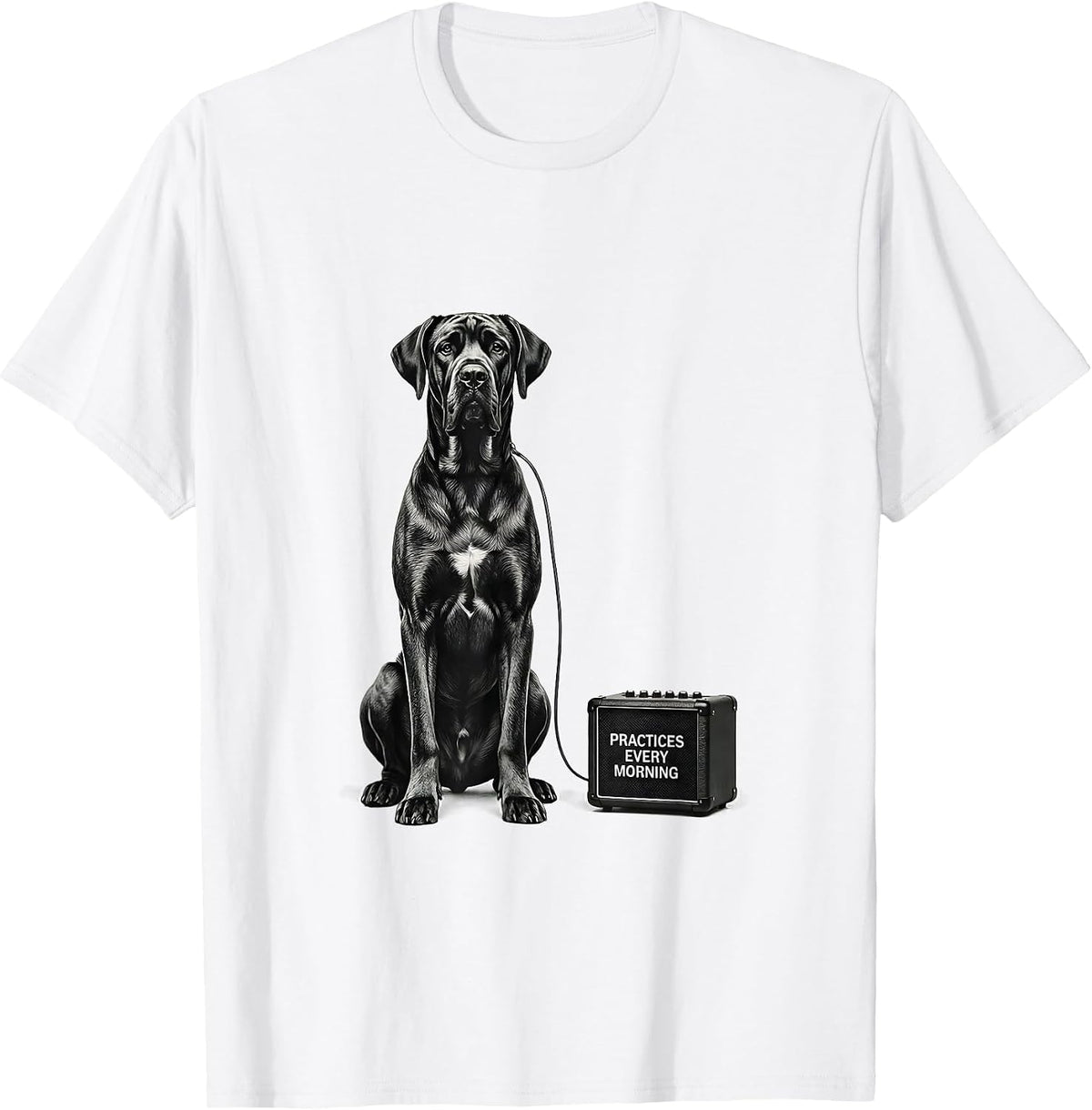 Men's Practices Every Morning Great Dane Rock Guitarist Dog Lover T-Shirt - White