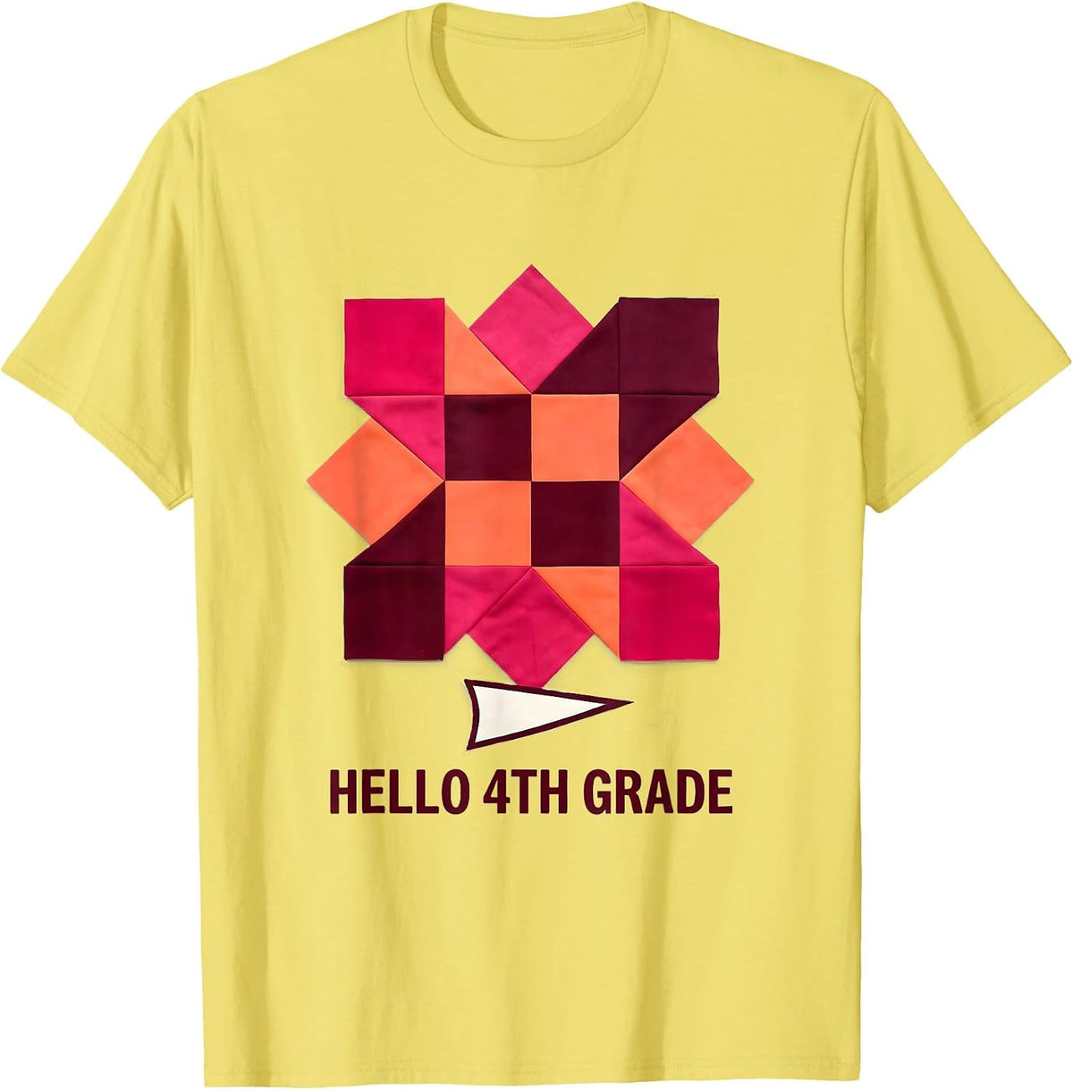 Men's Hello 4th Grade Quilt Patchwork Back To School Teacher Girl T-Shirt - Lemon Yellow