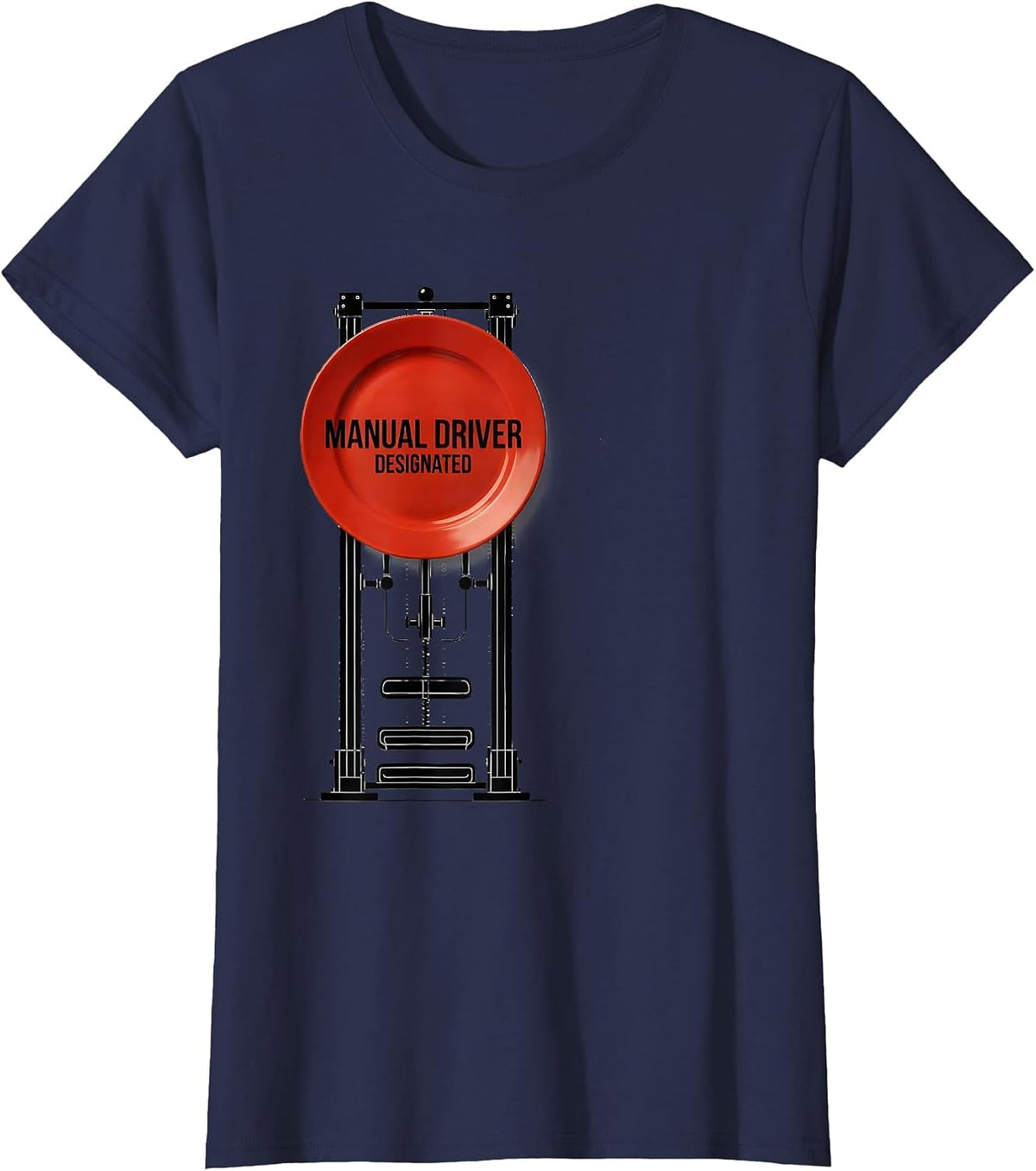 Women's Manual Driver Designated Swiss International Car Guy Stick T-Shirt - Navy Blue