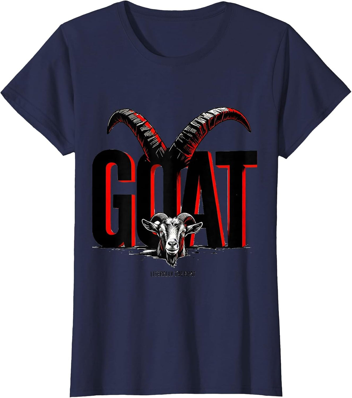 Women's Literally The GOAT Heavy Geometric Block Typography Goat T-Shirt - Navy Blue