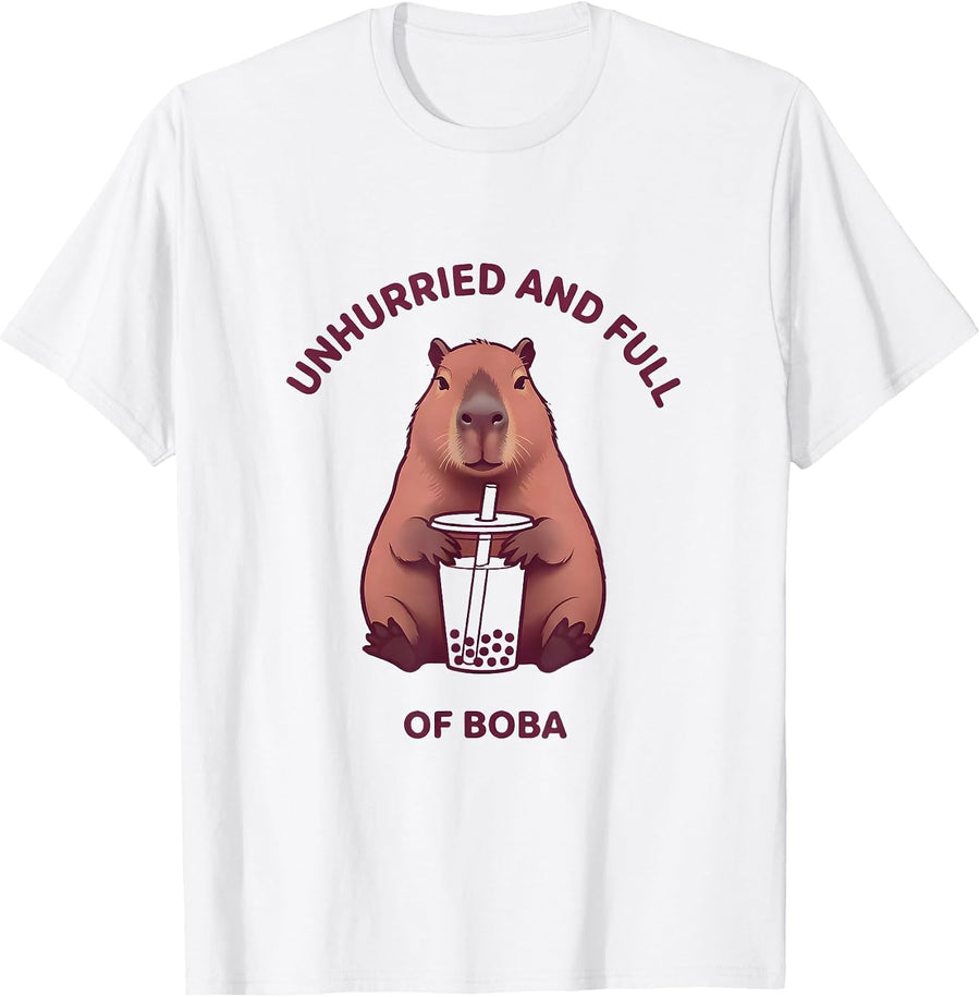 Unhurried And Full Of Boba Cute Kawaii Capybara Boba Tea T-Shirt - White