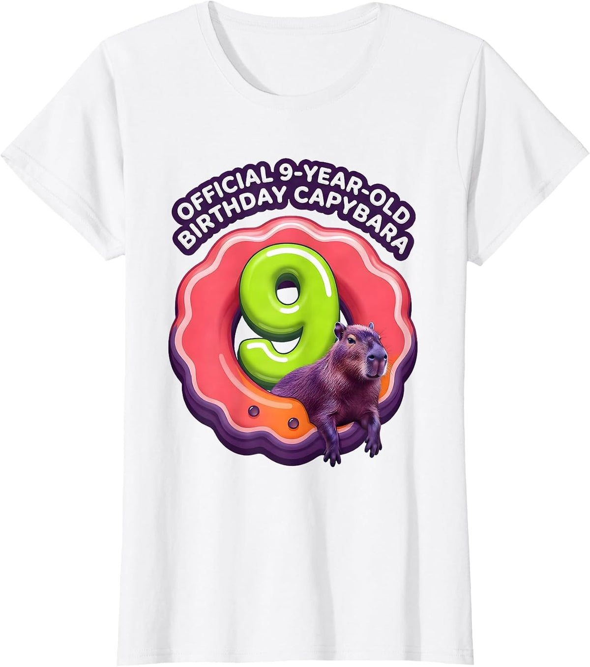 Women's Official 9-Year-Old Birthday Capybara Cute Kids Age Pun T-Shirt - White