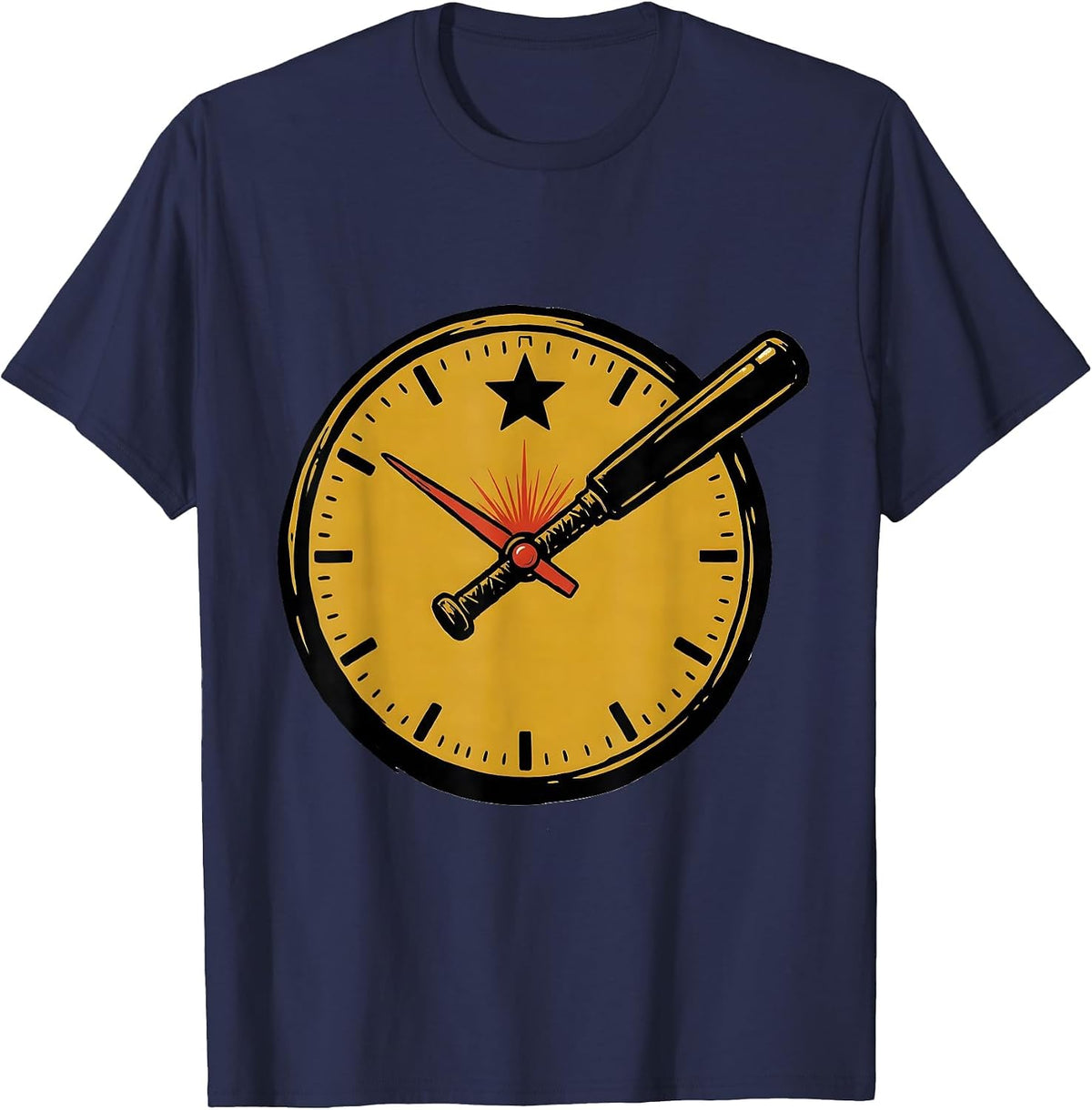 Men's Police Baton Clock Funny Cop Gift Law Enforcement Humor T-Shirt - Navy Blue