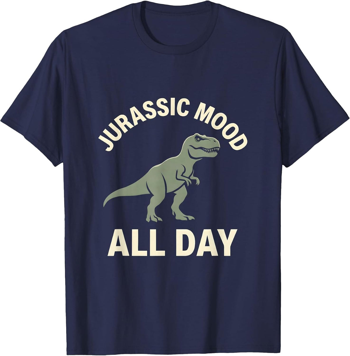 Jurassic Mood All Day Dinosaur Graphic Design T-Shirt - Navy Blue