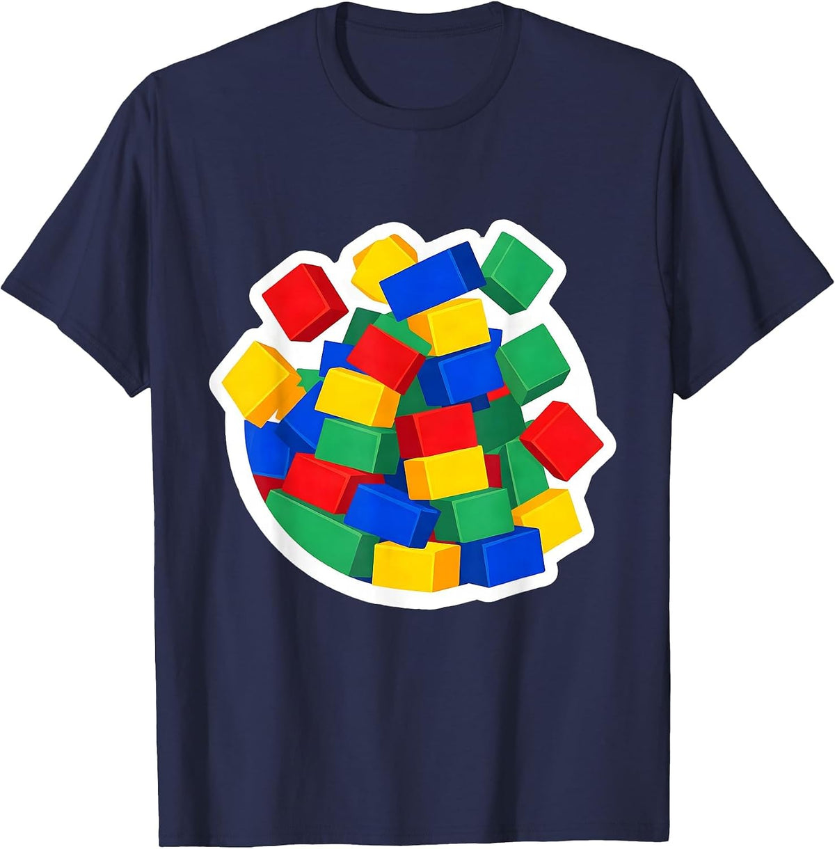 Men's Colorful Building Blocks Preschool Teacher Gift T-Shirt - Navy Blue