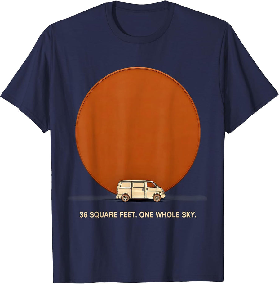 36 Square Feet One Whole Sky Retro Van Life Nomads Adventure T-Shirt - Navy Blue