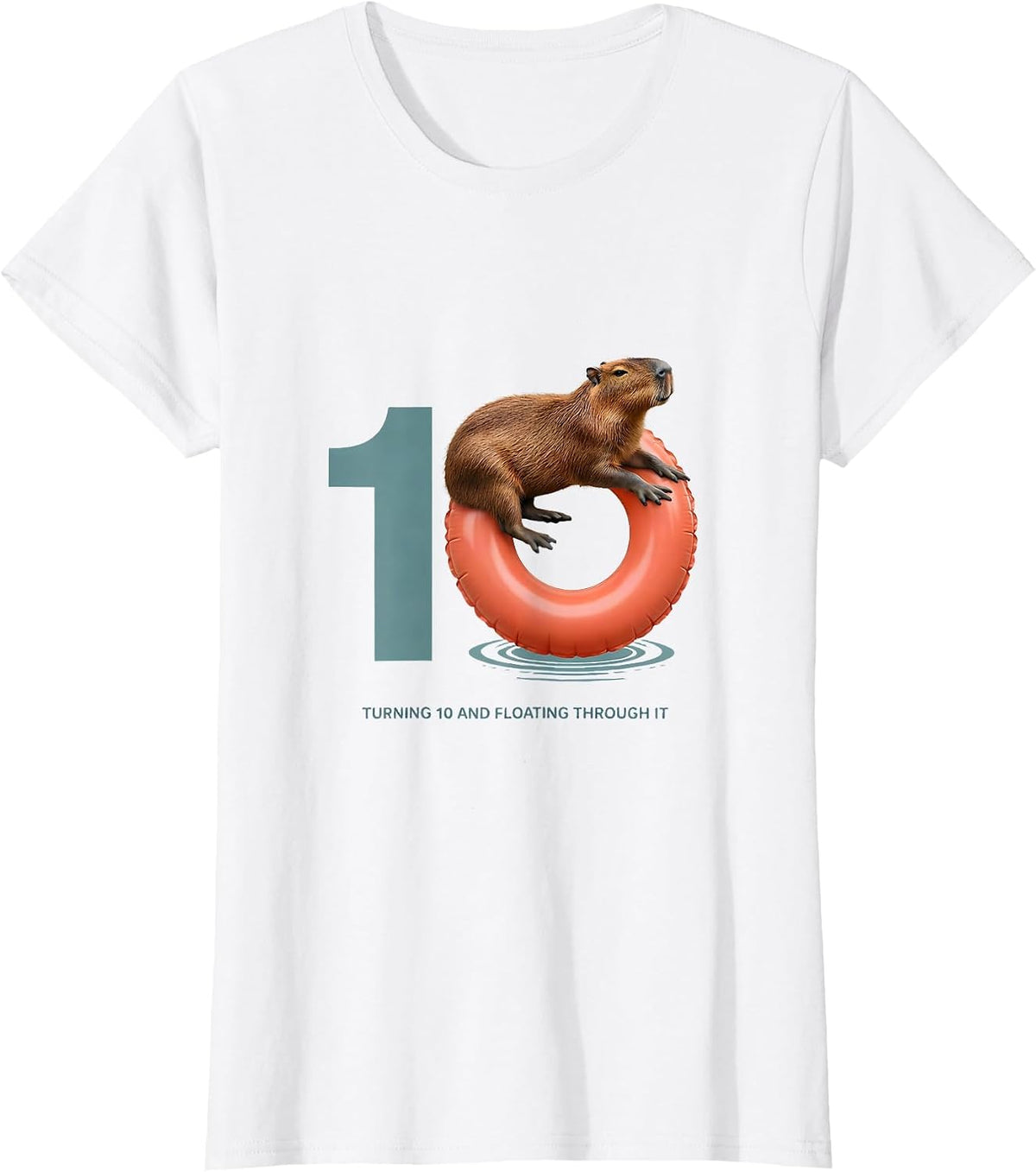 Turning 10 and Floating Through It Funny Capybara Kids T-Shirt - White