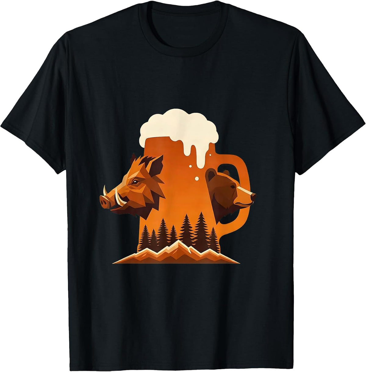 Men's Boar and Bear Sharing a Beer Stein T-Shirt - Black
