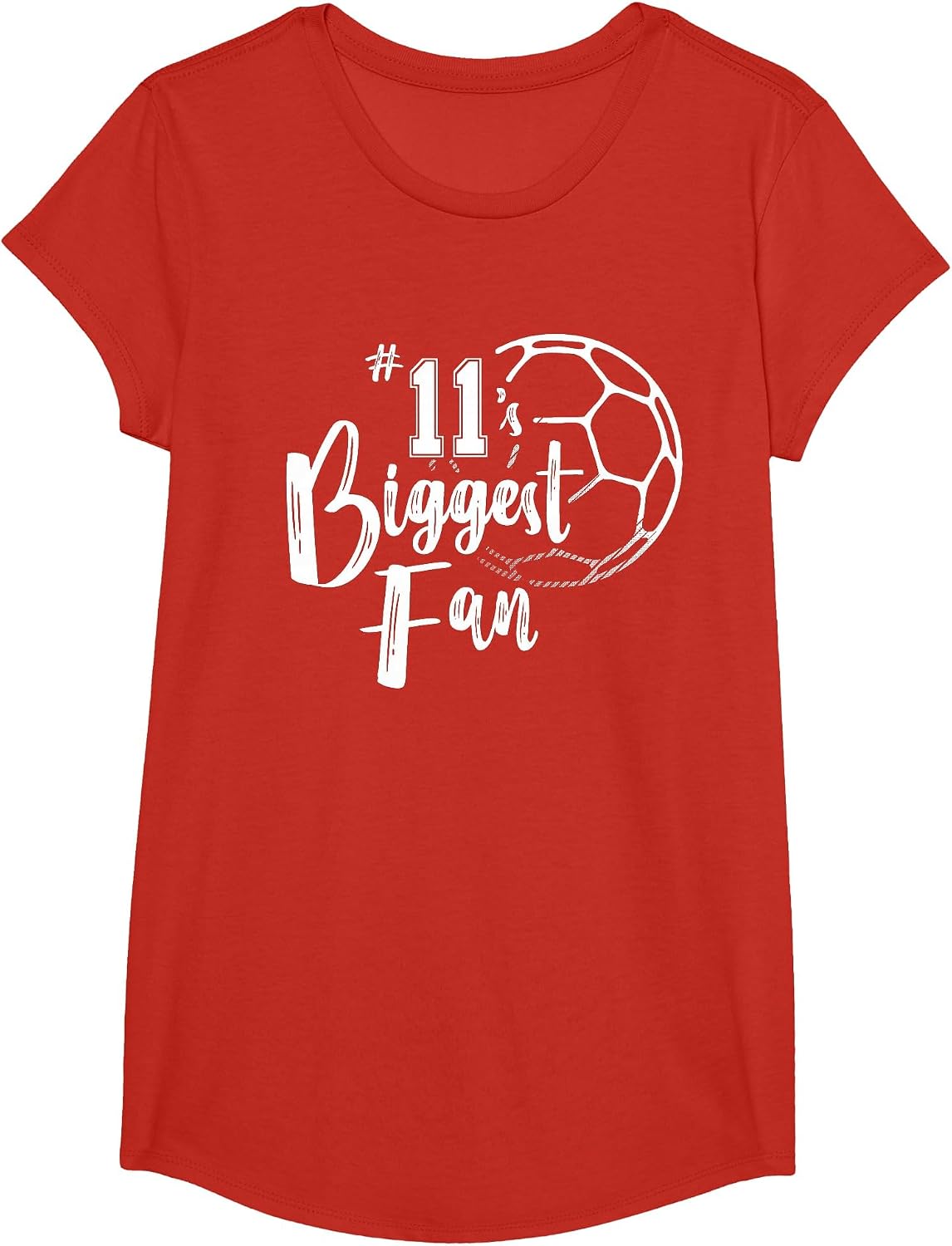 Number 11's Biggest Fan Shirt Soccer Player Mom Dad Family T-Shirt - Girls Red
