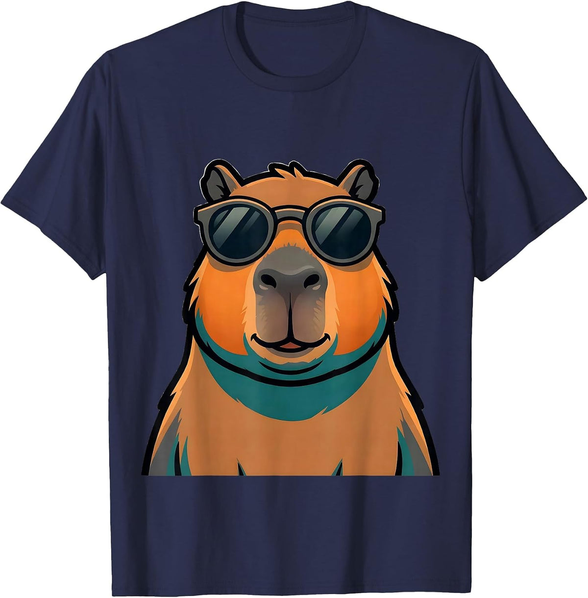 Men's Capybara Cartoon Novelty Animal Mascot Graphic T-Shirt - Navy Blue