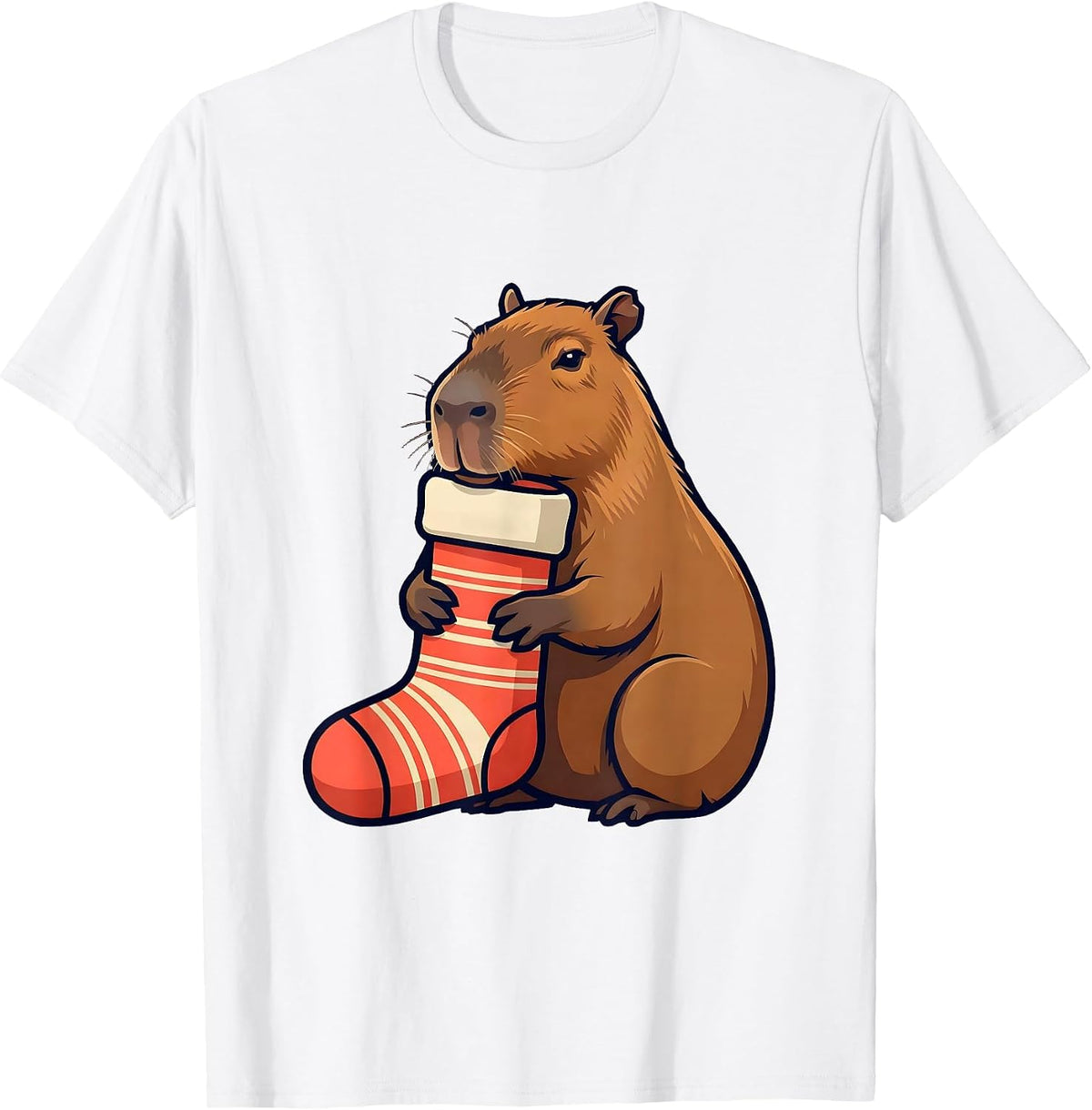 Men's Cute Capybara Christmas Stocking Animal Lover Gift T-Shirt - White