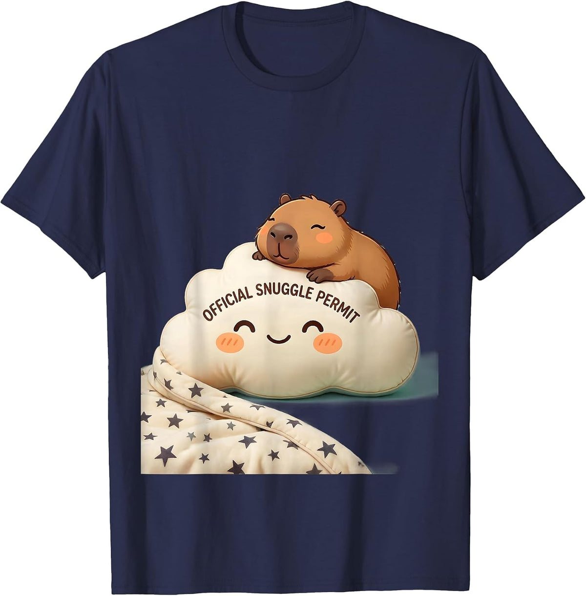 Men's Official Snuggle Permit Cute Kawaii Capybara Sleepy Pajama T-Shirt - Navy Blue