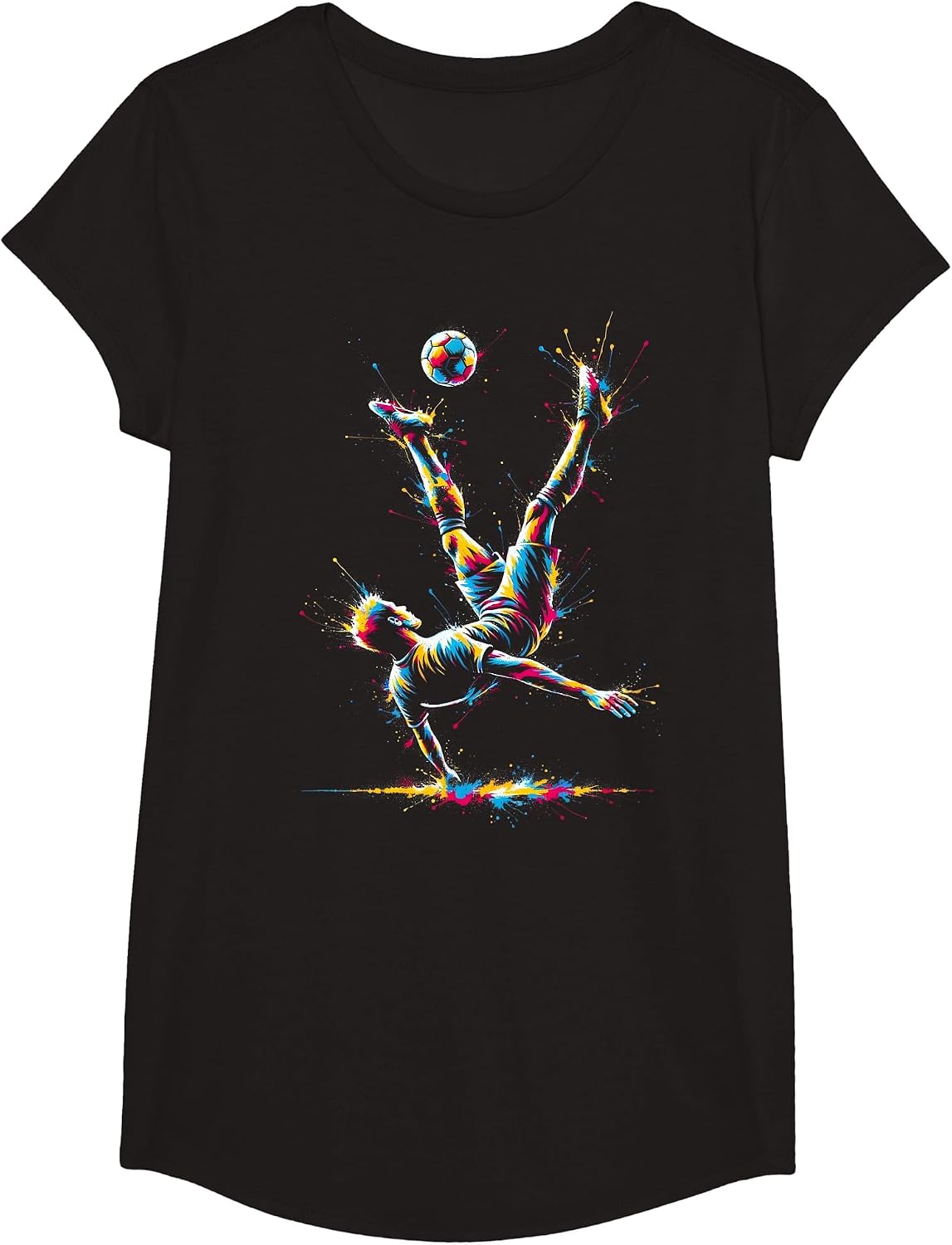 Soccer Player Bicycle Kick Art Soccer Lover Football Fan T-Shirt - Girls Black