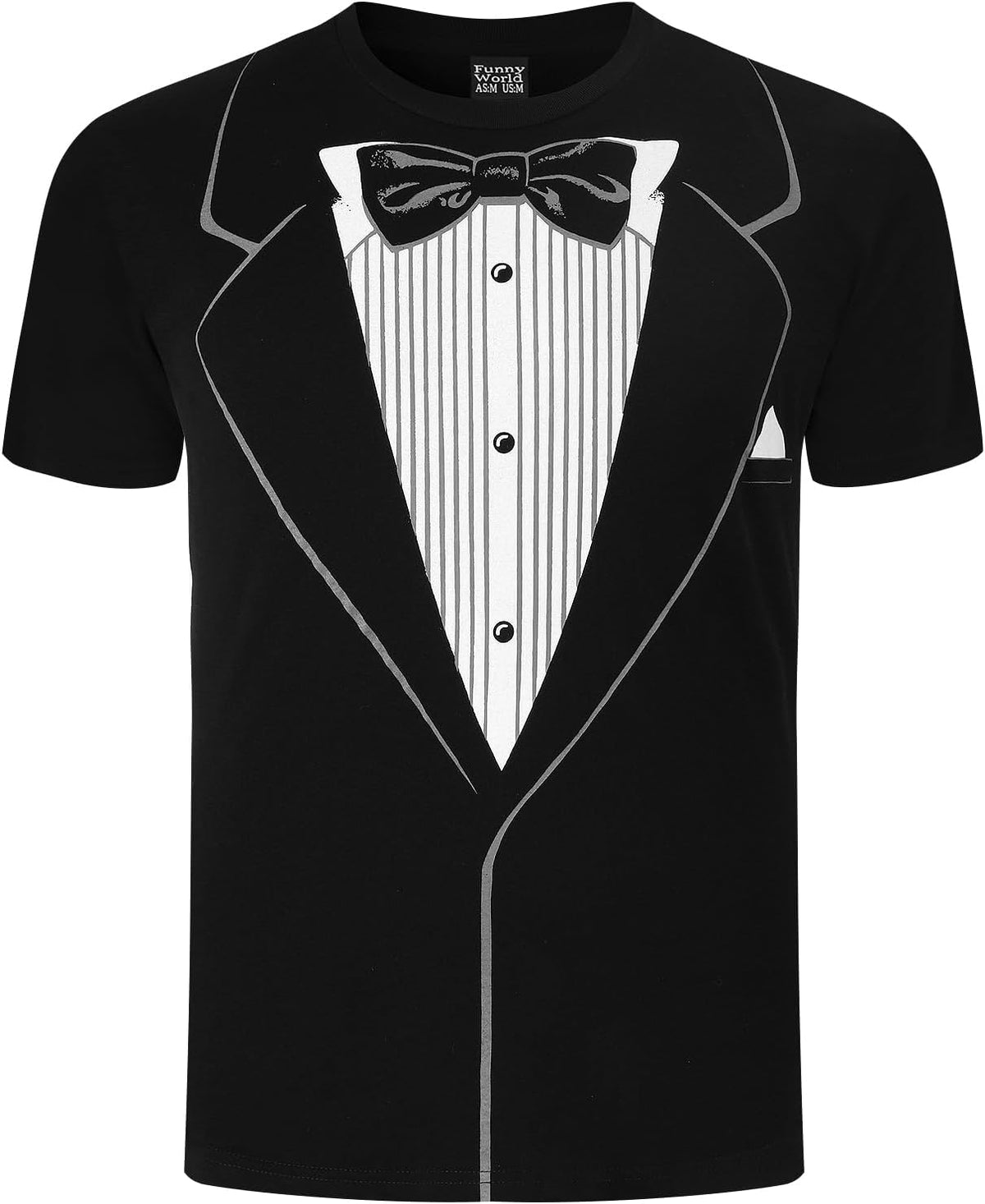 Funny World Tuxedo T-Shirt for Men Wedding Prom Halloween Christmas Party - Black