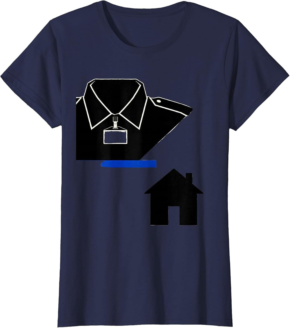 Women's Angular Police Collar Family House Thin Blue Line Support T-Shirt - Navy Blue