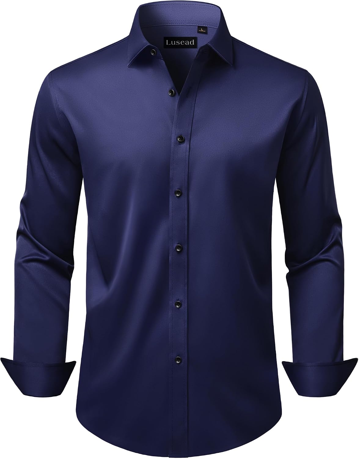 Men's Dress Shirts Long Sleeve Stretch Wrinkle Free Wedding Formal Business Button Down Shirt - Navy