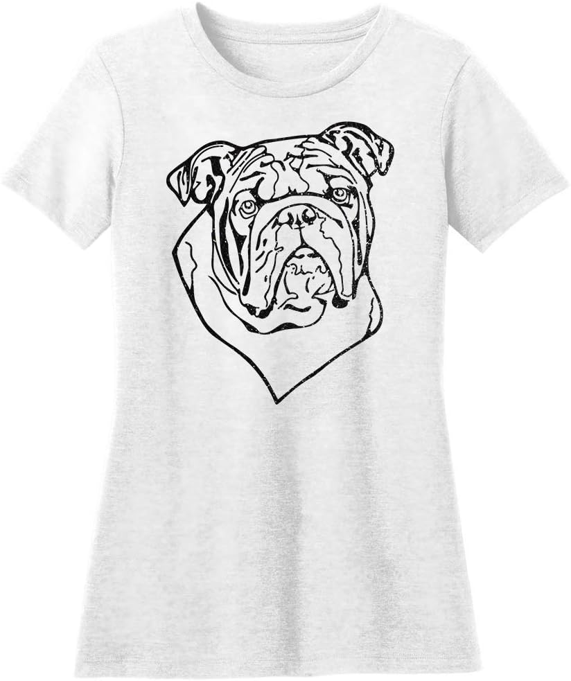 Dogline Womens English Bulldog Lover Glitter Graphic Tee Shirt - White