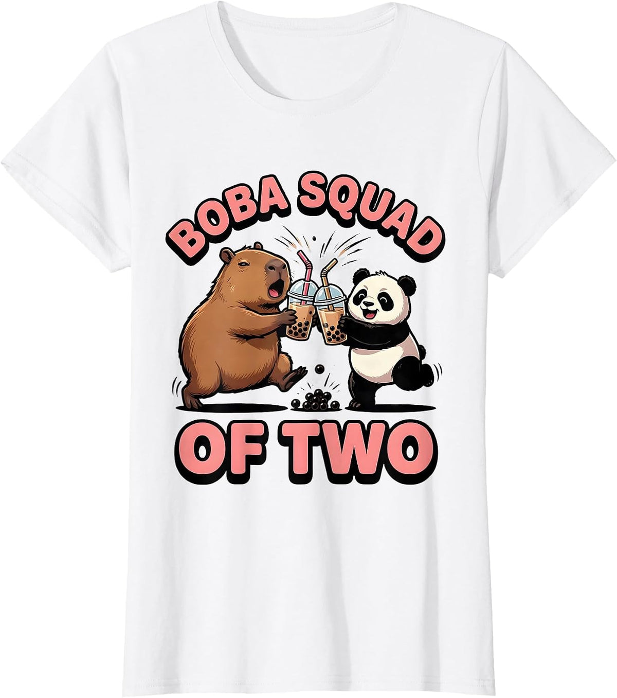 Boba Squad Of Two Cute Kawaii Capybara Panda Boba Tea Anime T-Shirt - White