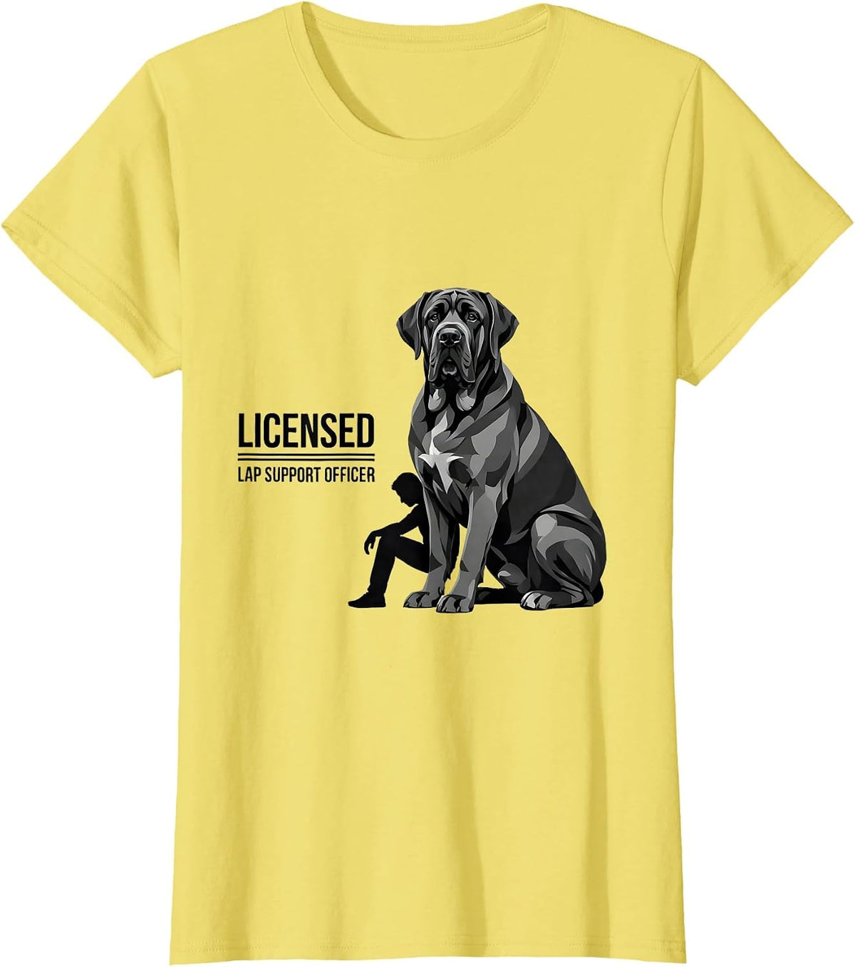 Licensed Lap Support Officer Funny Great Dane Dog Owner T-Shirt - Lemon Yellow