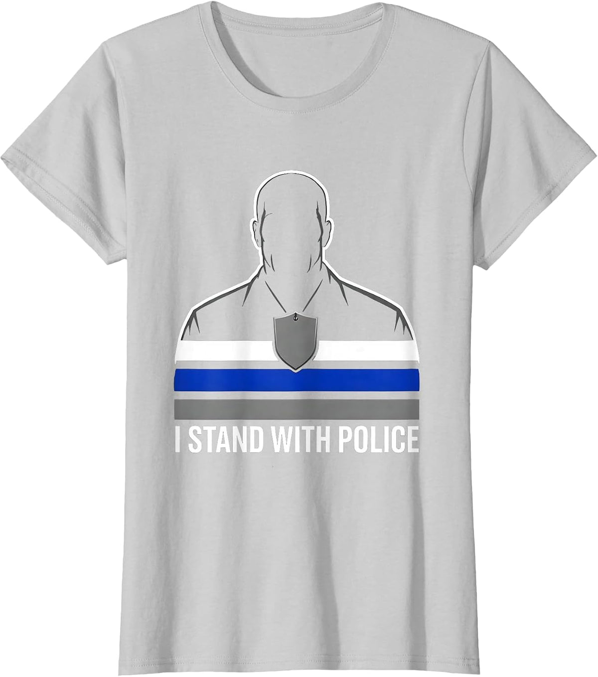 I Stand With Police Thin Blue Line Police Support K9 T-Shirt - Silver Grey