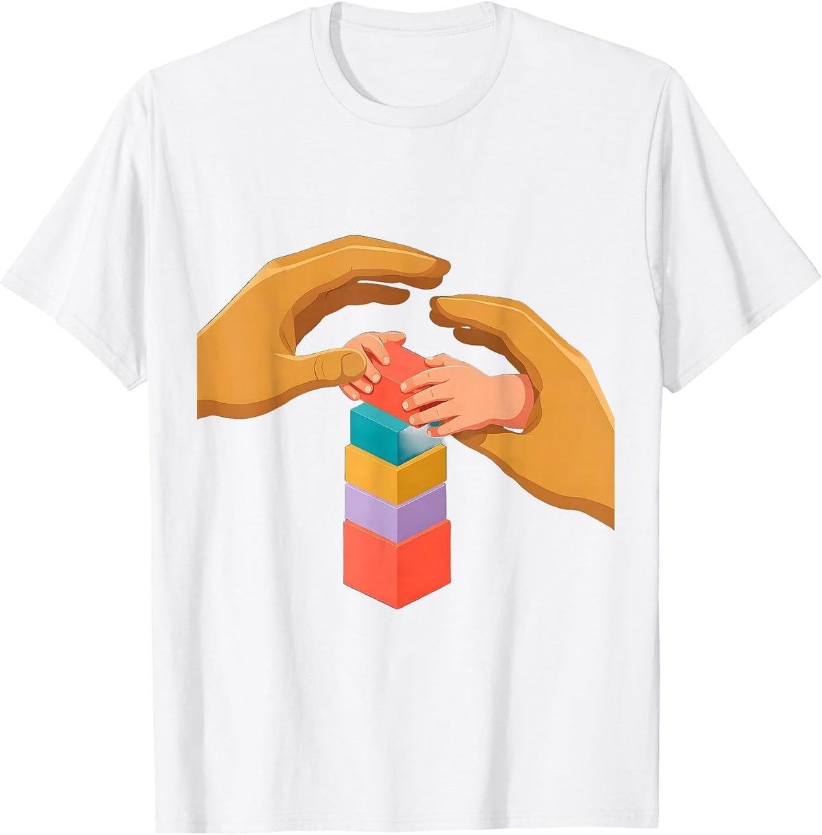 Men's Occupational Therapy Hands Guiding Child Block Stacking T-Shirt - White