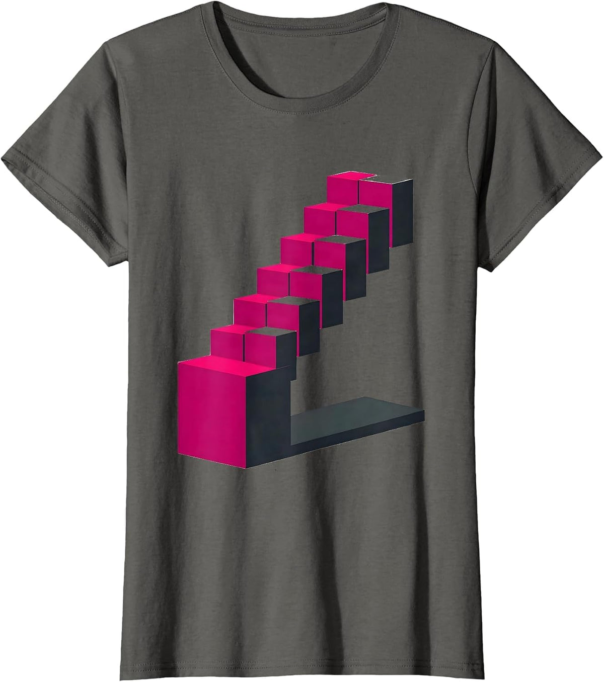 Women's Pink Tower Montessori Teacher Geometric Staircase Design T-Shirt - Asphalt Grey