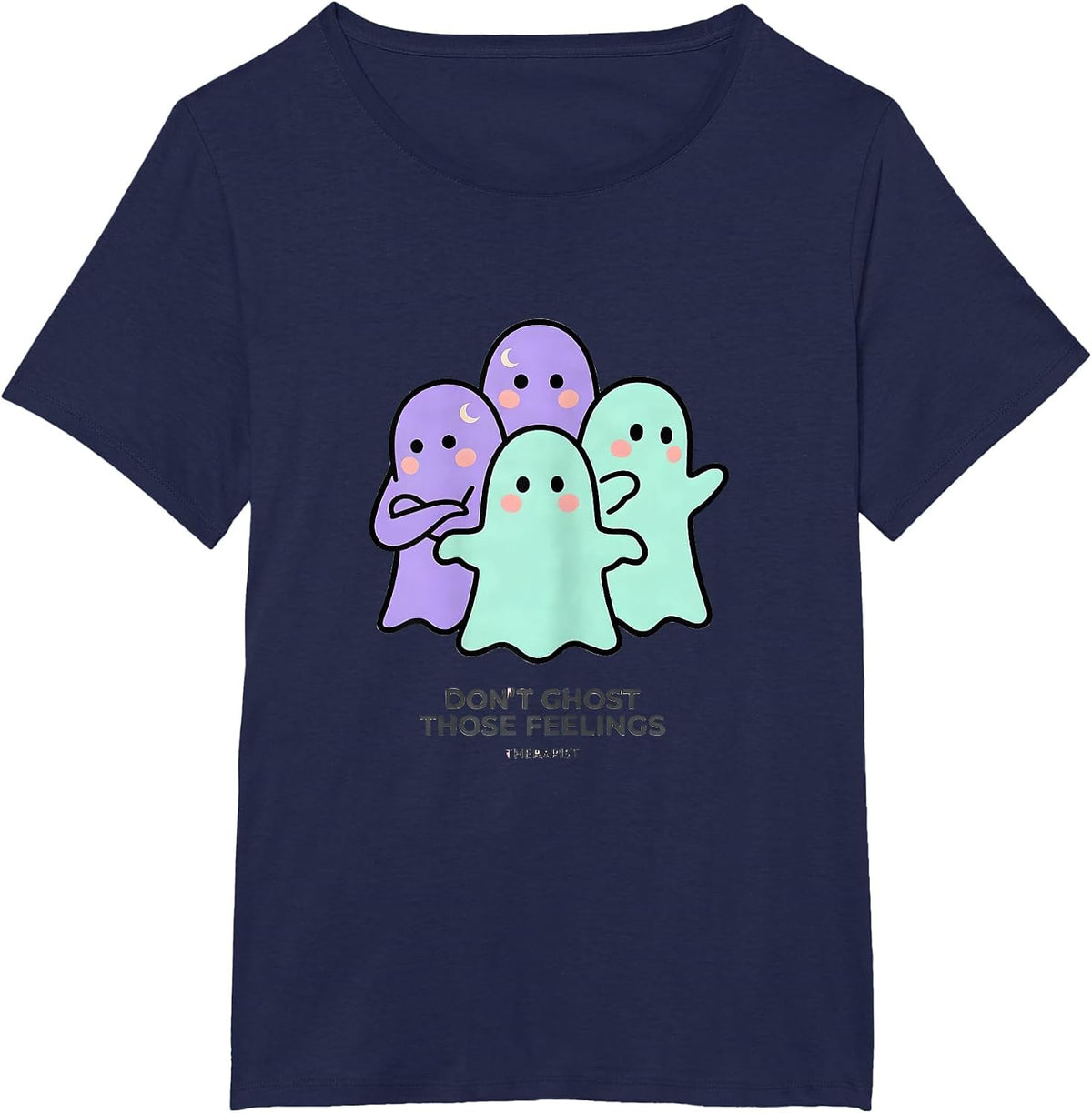 Women's Don't Ghost Those Feelings Therapist Halloween Mental Health T-Shirt - Navy Blue