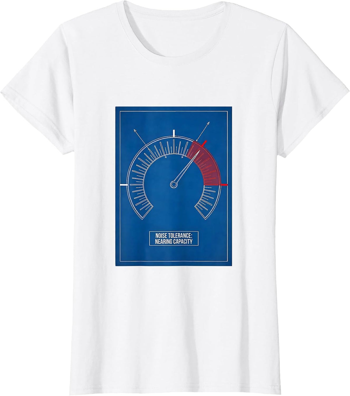 Women's Noise Tolerance Nearing Capacity Funny Teacher Sarcastic T-Shirt - White