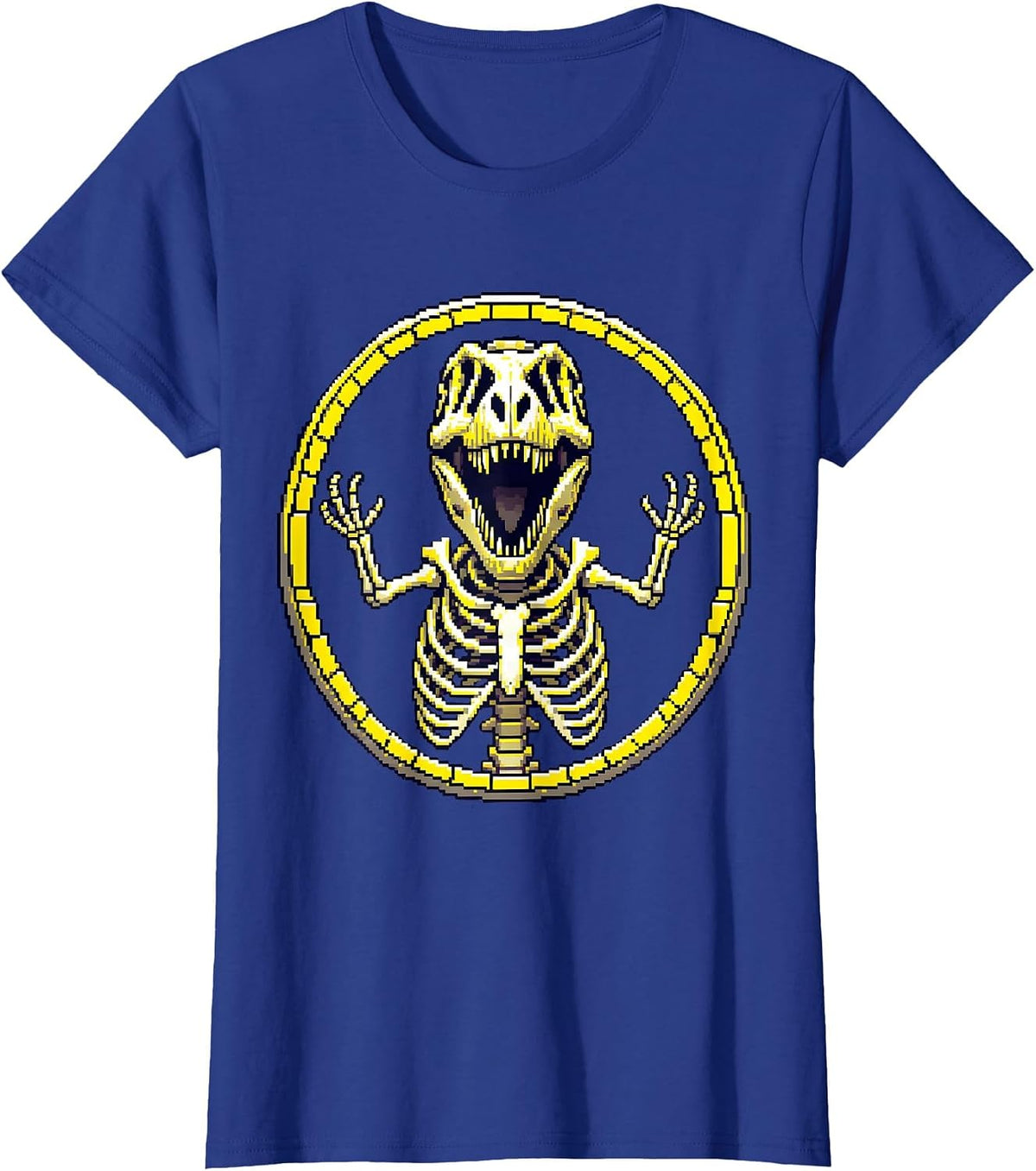 Women's T-Rex Skeleton Mid-Roar Dinosaur Graphic T-Shirt - Royal Blue