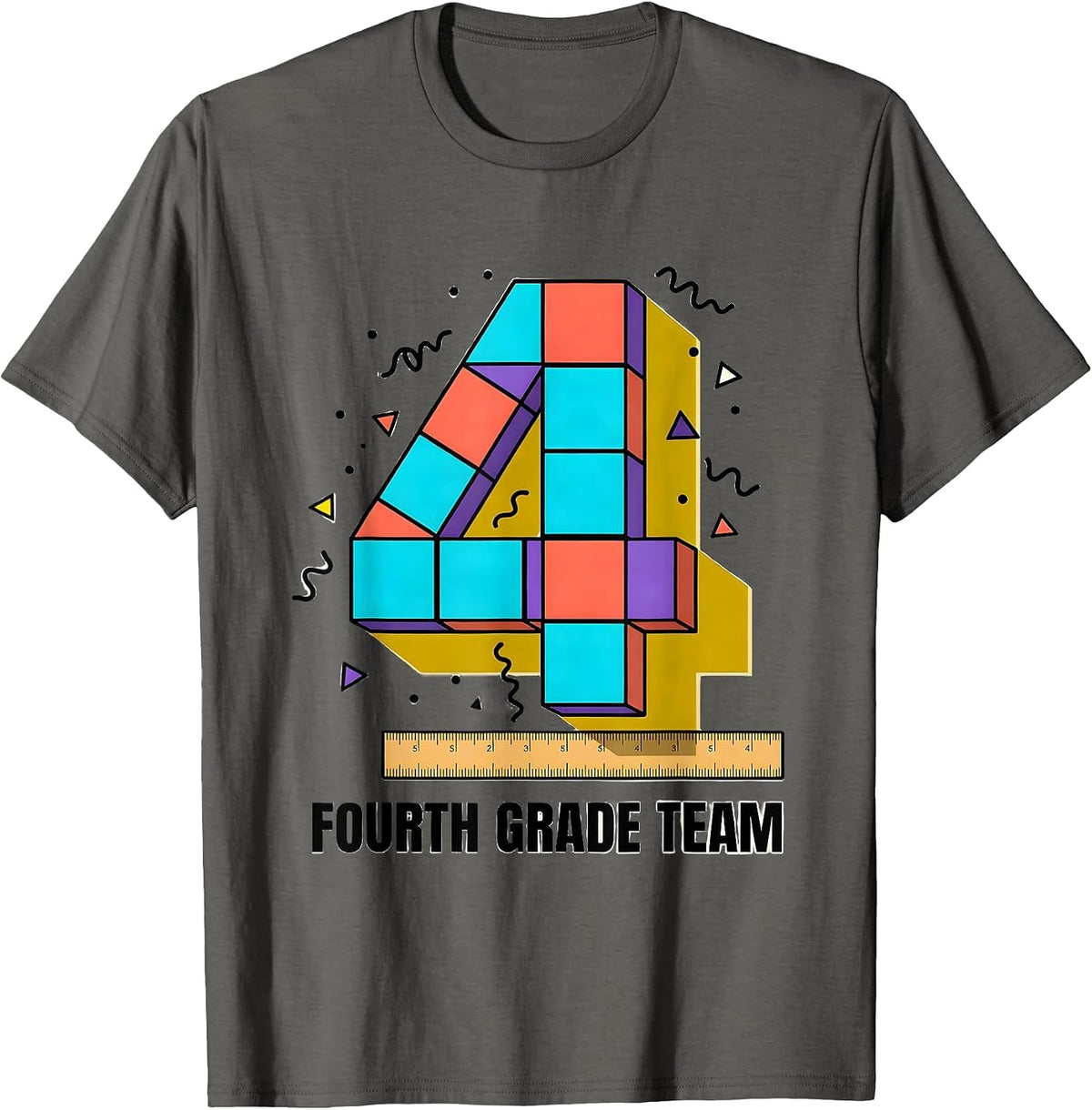Men's Fourth Grade Team Memphis Postmodern Back to School Teacher T-Shirt - Asphalt Grey