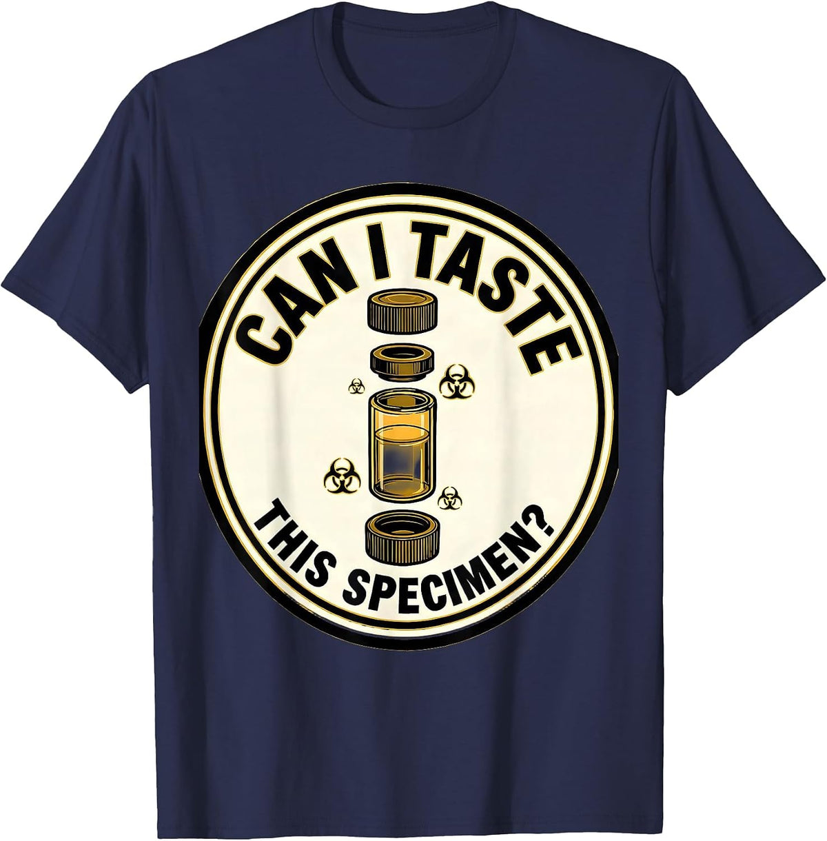 Men's Can I Taste This Specimen Funny Periodic Table Science T-Shirt - Navy Blue