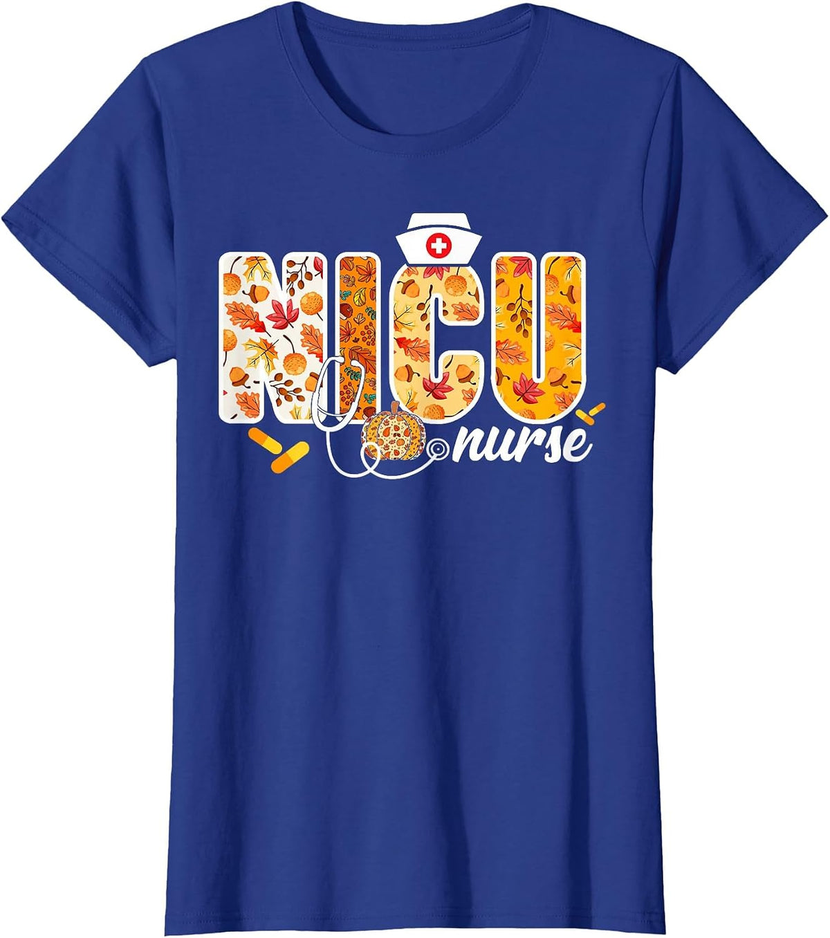 NICU Nurse Fall Autumn Leaves Thanksgiving Healthcare Worker T-Shirt - Royal Blue