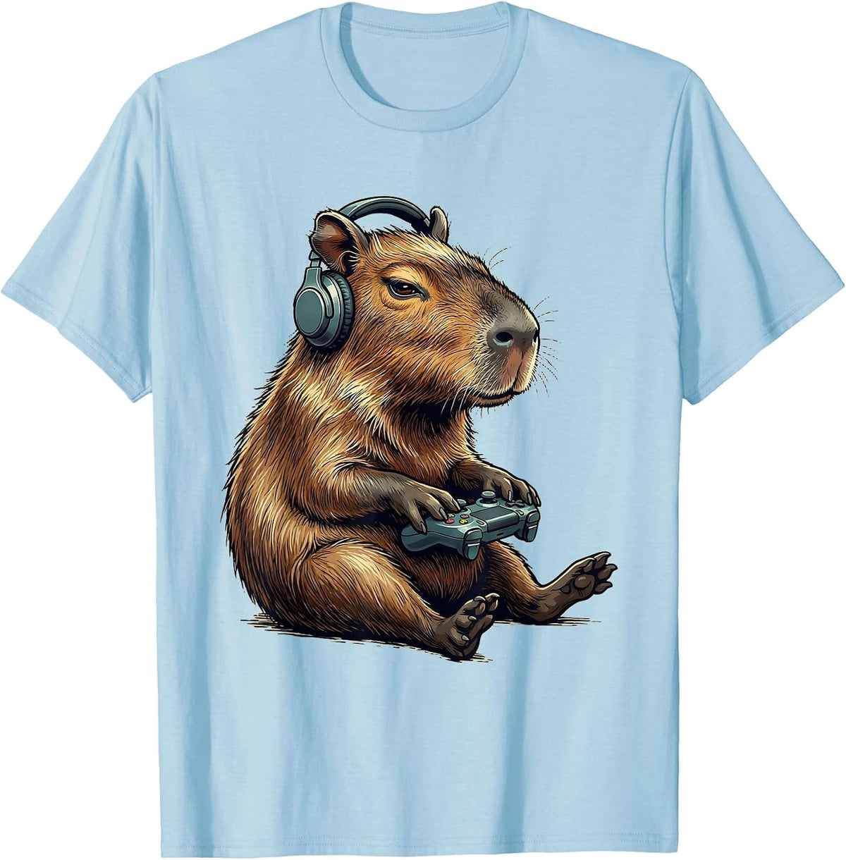 Men's Capybara Gamer Funny Video Games Meme Humor T-Shirt - Baby Blue
