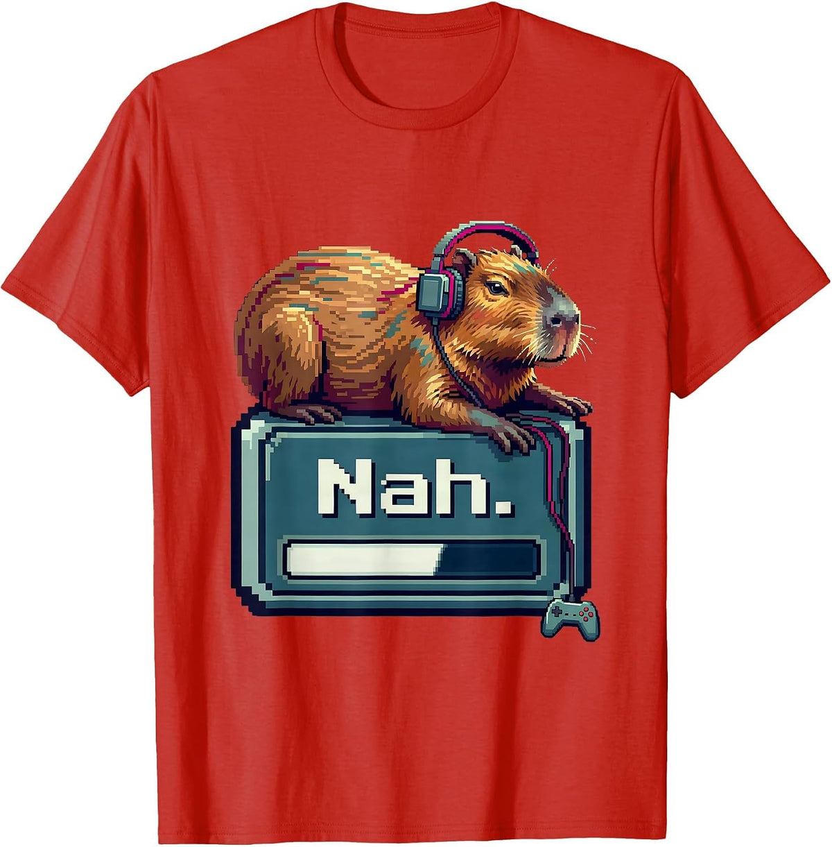Men's Nah Capybara Gamer Meme Humor Video Games T-Shirt - Red