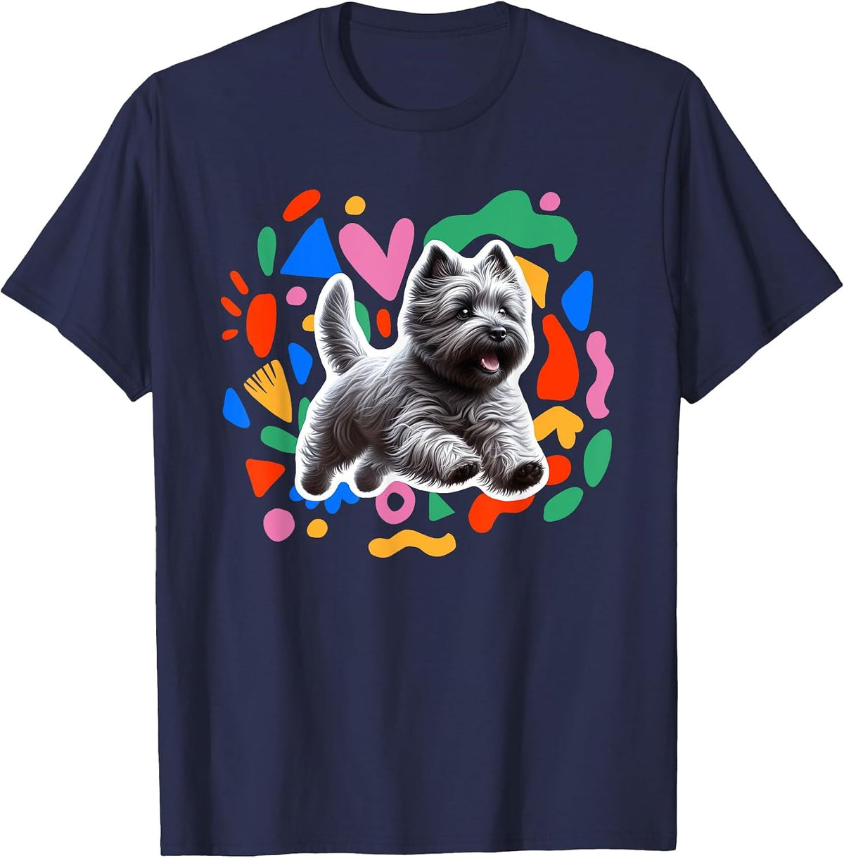 Cairn Terrier Colorful Design Dog T-Shirt - Navy Blue