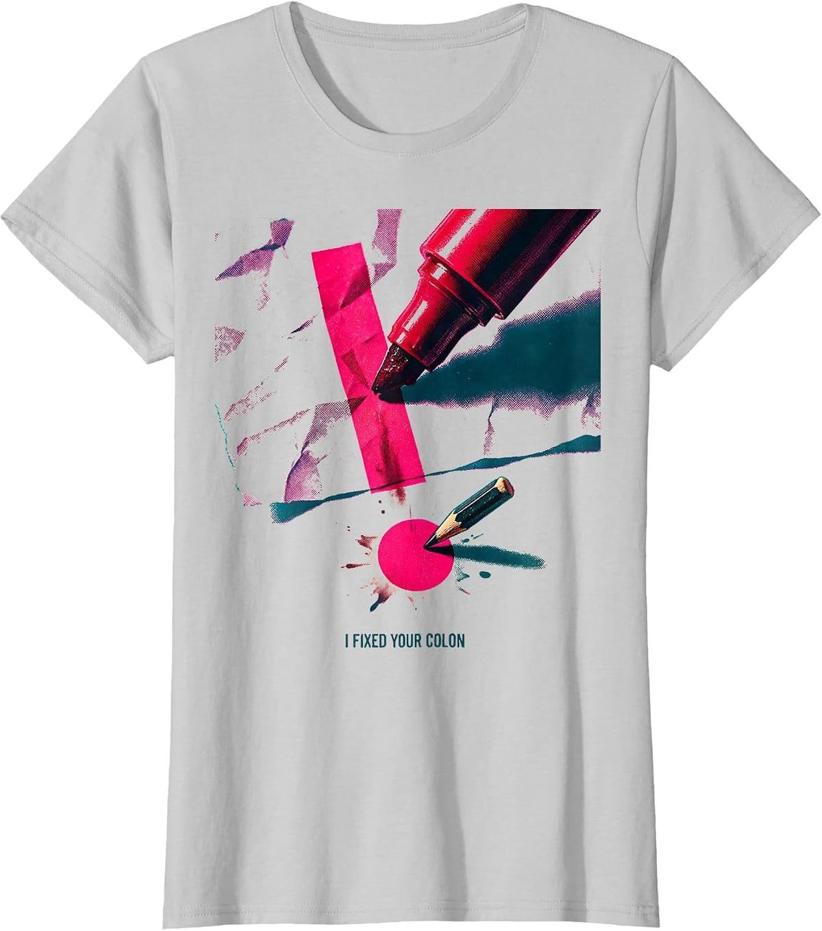 Women's I Fixed Your Colon Funny Grammar Teacher English Punctuation T-Shirt - Silver Grey
