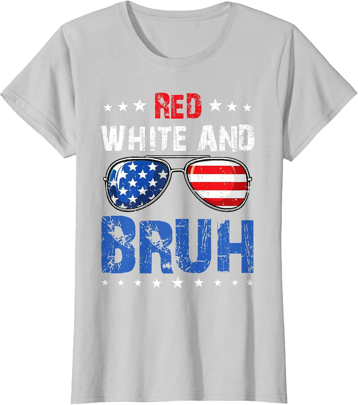 Red White and Bruh 4th of July Boys Patriotic Teens Kids T-Shirt - Silver Grey