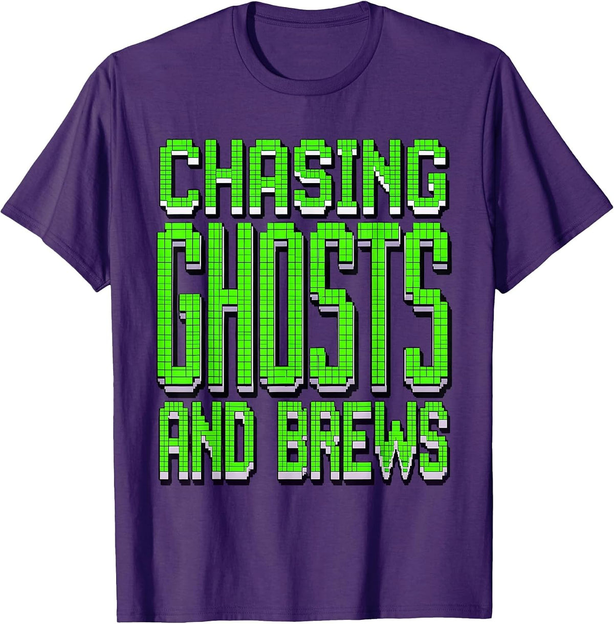 Chasing Ghosts and Brews Halloween Design T-Shirt - Purple