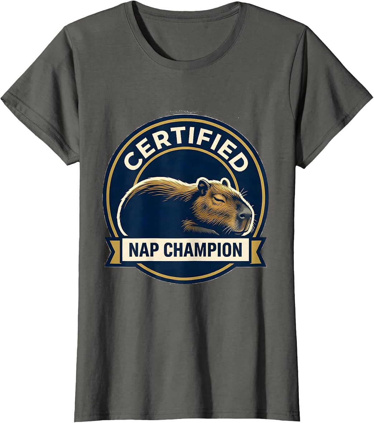 Women's Certified Nap Champion Cute Capybara Sleepwear Humor T-Shirt - Asphalt Grey