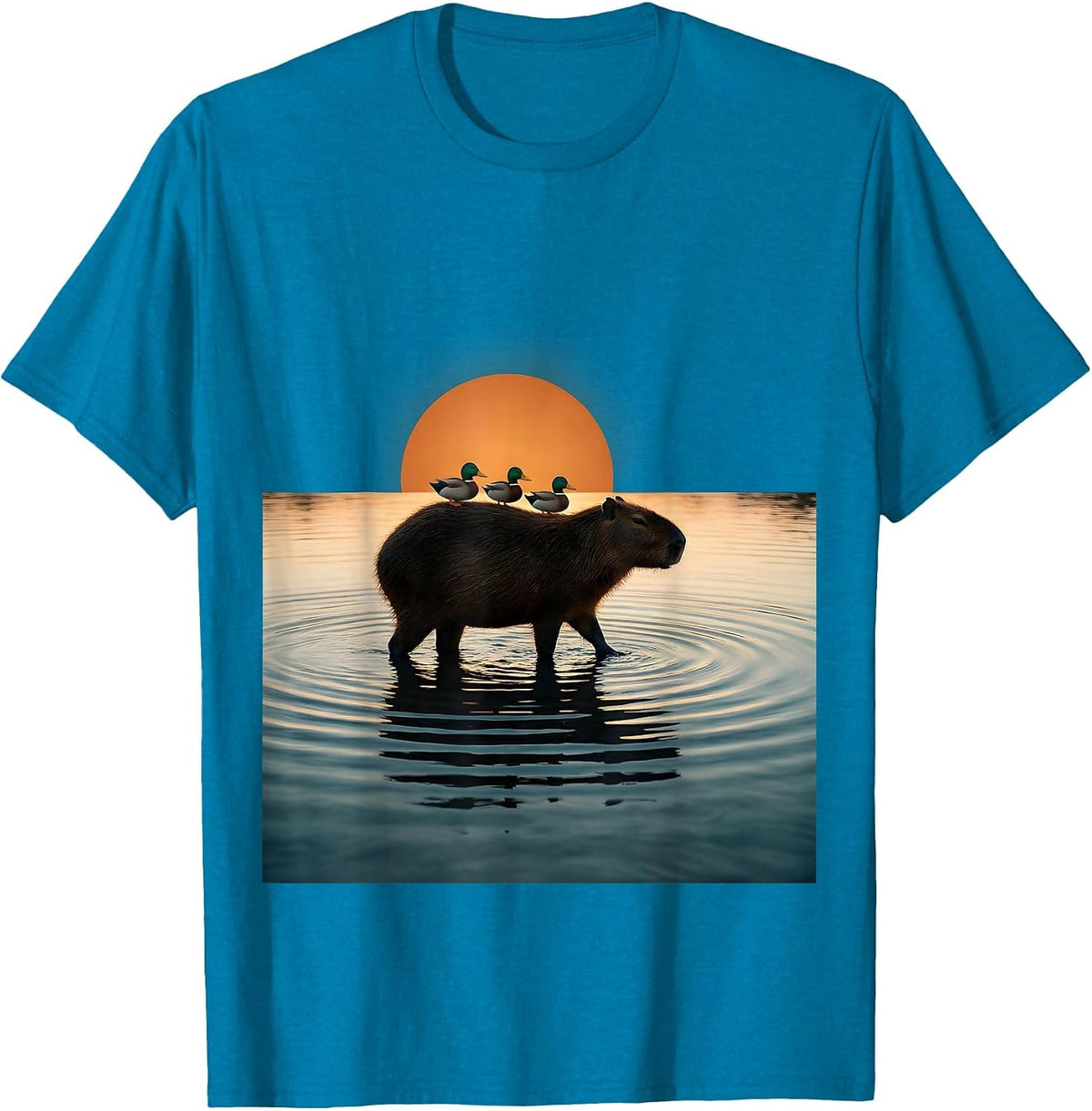 Capybara Duck Carrier Cute Animal Illustration T-Shirt - Sapphire Blue
